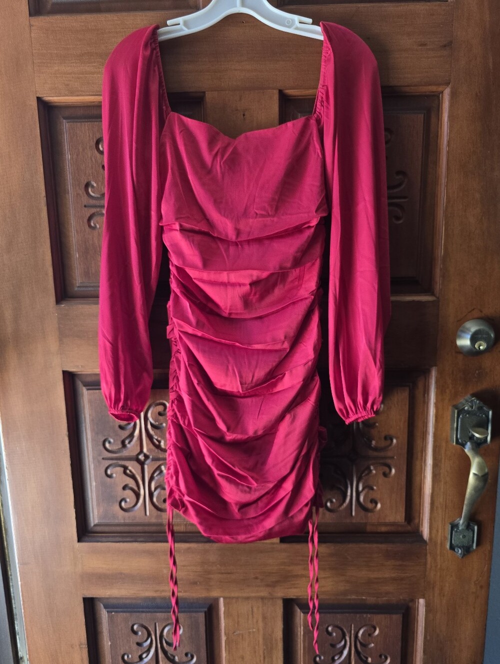 Jump Red Ruched Long-Sleeve Mini Dress - Picture 2 of 6